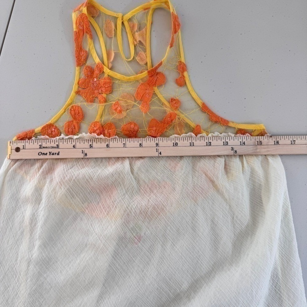 Free People Sheer Mini Dress XS Ivory Cotton Gauze Y2K Embroidered Floral Fairy - Picture 11 of 13